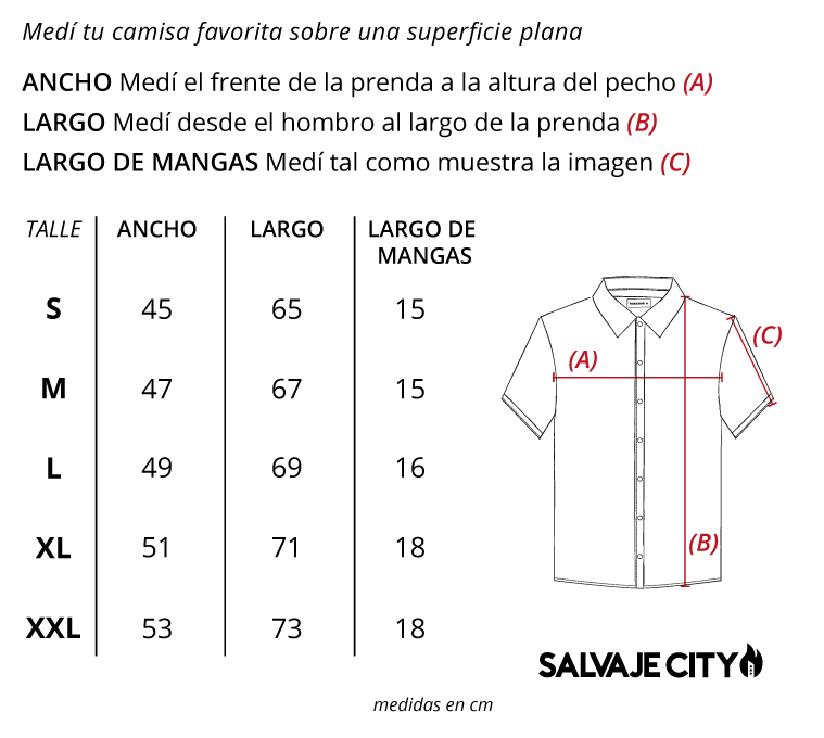 Tabla de talles camisa